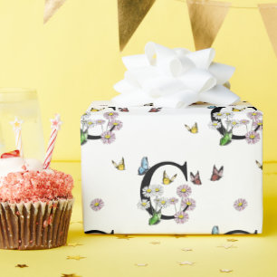 Letter C Floral Watercolor Butterfly Monogramm Geschenkpapier