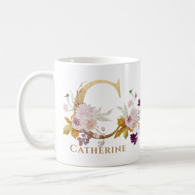 Letter C - Gold Floral Name Schwesterfreund Kaffeetasse (Links)
