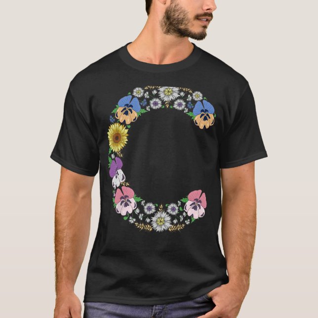 Letter C Initial Monogram Stiefmütterchens Floral  T-Shirt (Vorderseite)
