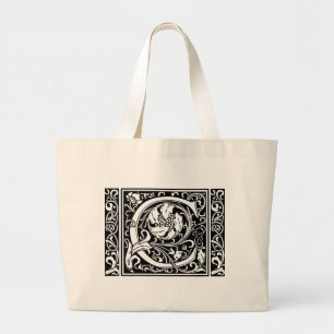 Letter C Medieval Monogram Vintag Wide Initial Jumbo Stoffbeutel