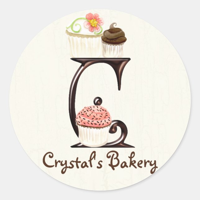 Letter C Monogram Cupcake Logo-Aufkleber Runder Aufkleber (Vorderseite)