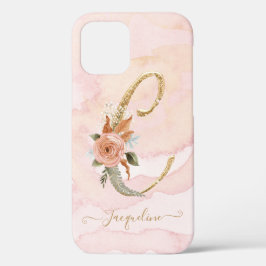 Letter C Monogram Gold Script Watercolor Floral Case-Mate iPhone Hülle