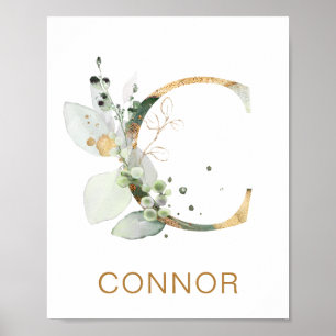 Letter C Monogram Green & gold foliing Kinderzimme Poster