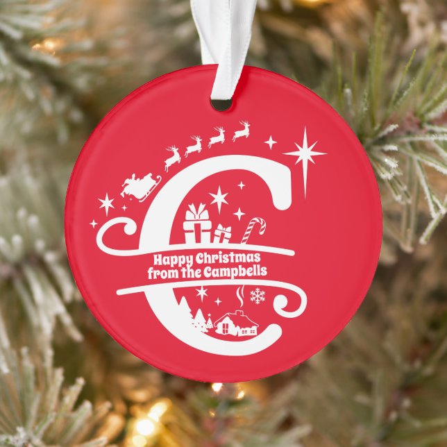 Letter C Monogram, Initial Family Name Greeting Ornament (Baum)