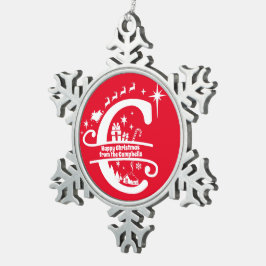 Letter C Monogram, Initial Family Name Greeting Schneeflocken Zinn-Ornament