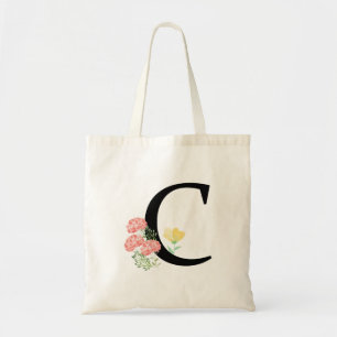 Letter C Monogram Watercolor Floral Spray Chic Tragetasche