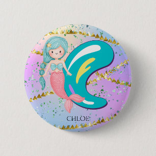 Letter C Monogram Watercolor Niedlich Mermaid Kind Button