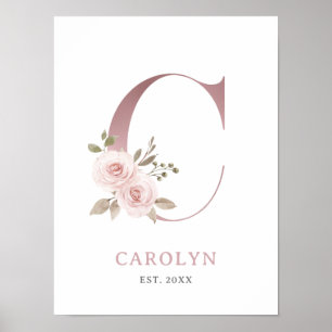 Letter C Monogram Watercolor Rose Florals Kinderzi Poster