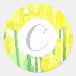 Letter C Monogram Yellow Tulip Blume Runder Aufkleber