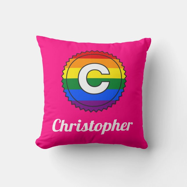 Letter C & Name Gay Pride Rainbow Monogram - Pink Kissen (Vorderseite)