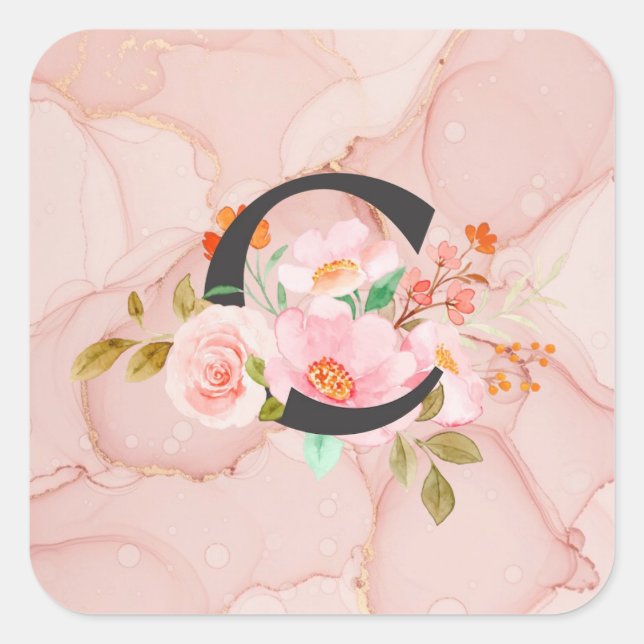 Letter C Quadratischer Aufkleber (Vorderseite)