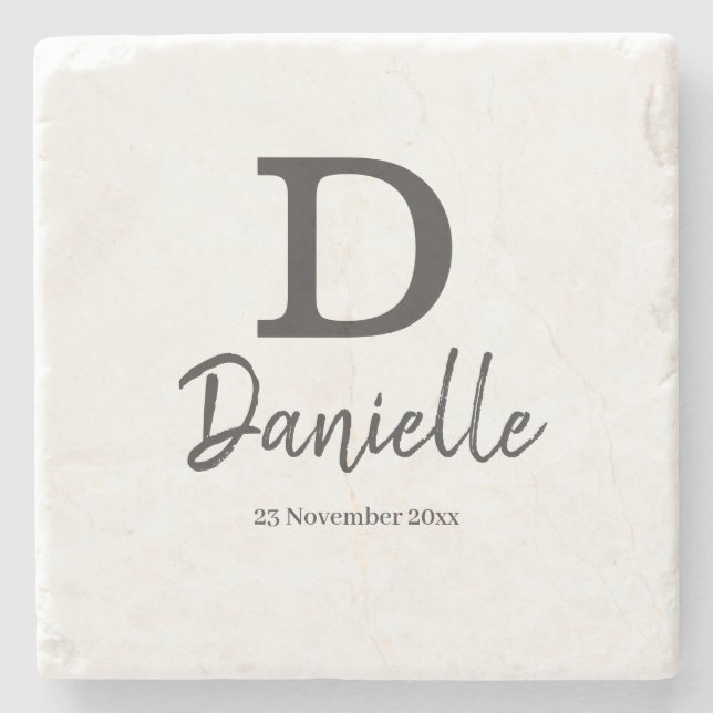 Letter D Anfangs personalized name and date throw Steinuntersetzer (Vorderseite)