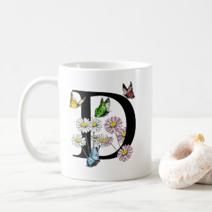 Letter D Botanic Watercolor Butterfly Monogram Kaffeetasse