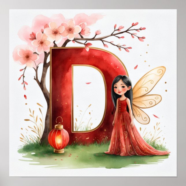  Letter D Chinese Lantern Fairy Poster Nursery Art (Vorne)
