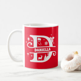 Letter D Christmas Monogram, Anfangsname Rot Kaffeetasse