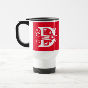 Letter D Christmas Monogram, Anfangsname Rot Reisebecher