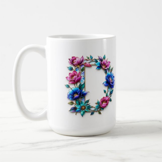 Letter D Coffee Tasse - Blumendesign für Geschenke (Links)