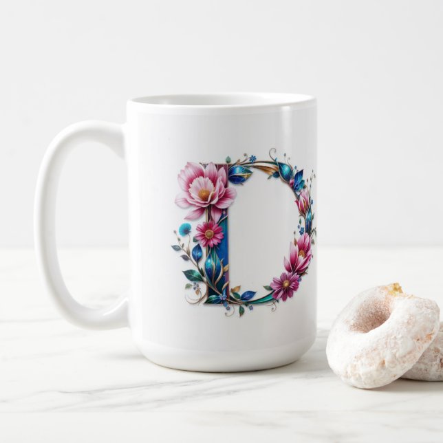 Letter D Coffee Tasse - Blumendesign für Geschenke (Mit Donut)
