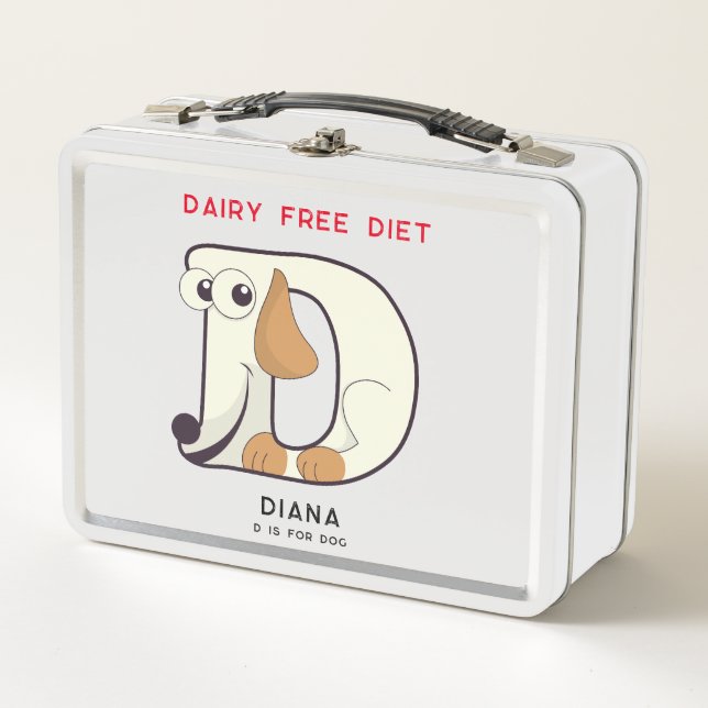 Letter D Dog: Hinzufügen von Allergien zurück zur  Metall Brotdose (Vorderseite)
