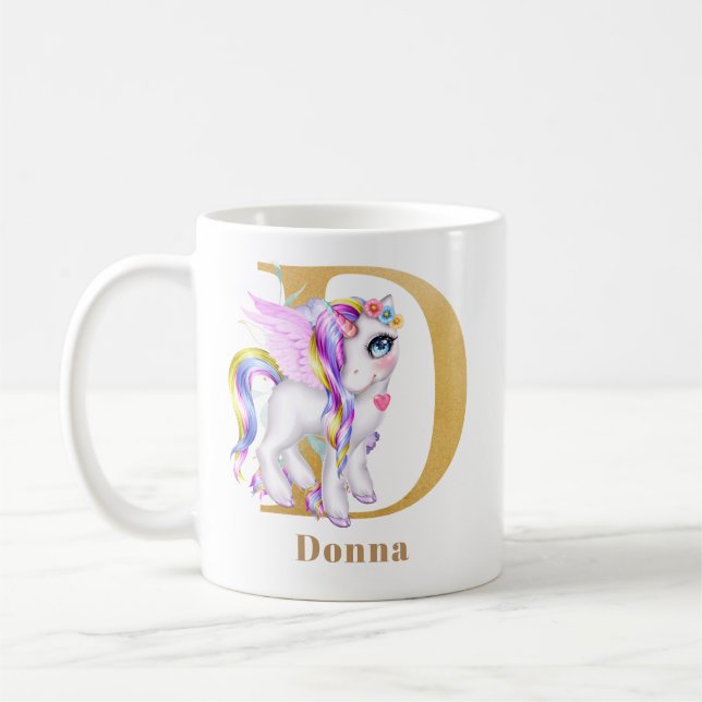 Letter D - Einhorn mit dem Namen Wings Girls Alico Kaffeetasse (Links)