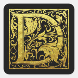 Letter D First Letter Imitate Gold Black Quadratischer Aufkleber