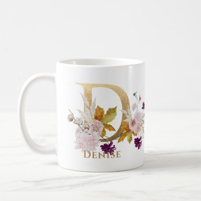 Letter D - Gold Floral Name Schwesterkollege Freun Kaffeetasse (Links)