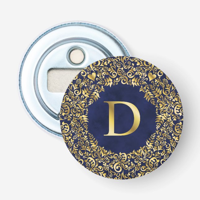 Letter D golden Damask Pattern Flaschenöffner (Vorderseite)