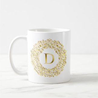 Letter D golden Damask Pattern Kaffeetasse