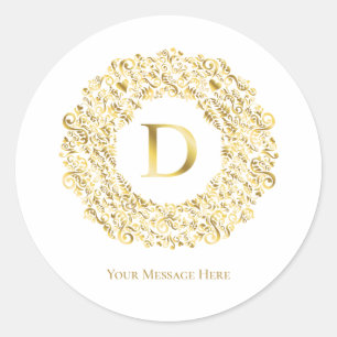 Letter D golden Damask Pattern Runder Aufkleber