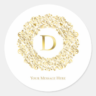 Letter D golden Damask Pattern Runder Aufkleber