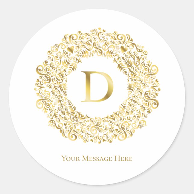 Letter D golden Damask Pattern Runder Aufkleber (Vorderseite)