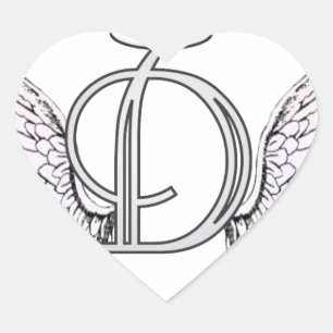 Letter D Initial Monogram mit Angel Wings & Halo Herz-Aufkleber