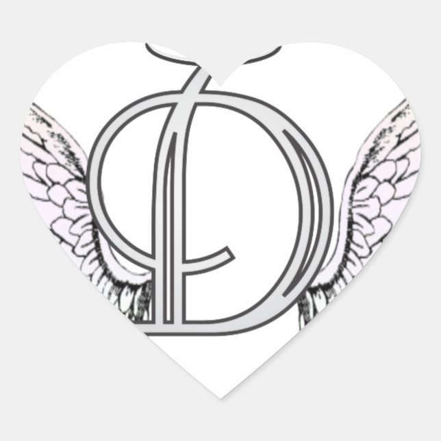 Letter D Initial Monogram mit Angel Wings & Halo Herz-Aufkleber (Vorderseite)