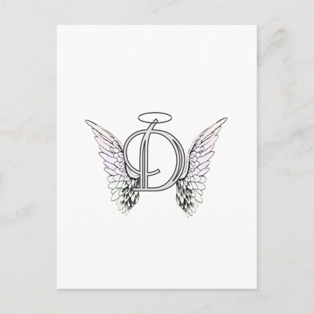 Letter D Initial Monogram mit Angel Wings & Halo Postkarte (Vorderseite)