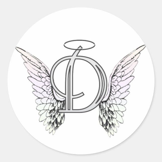 Letter D Initial Monogram mit Angel Wings & Halo Runder Aufkleber (Vorderseite)