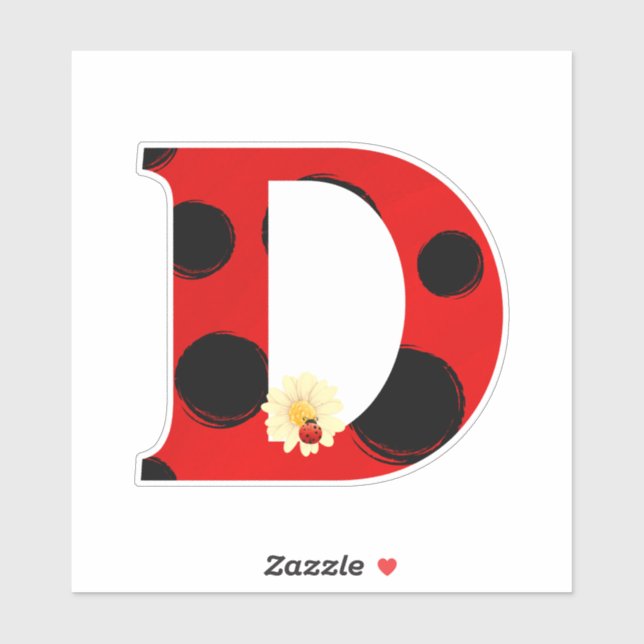 Letter D Ladybug Print mit Ladybug und Blume Aufkleber (Blatt)