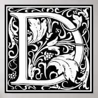 Letter D Medieval Monogram Vintag Initial