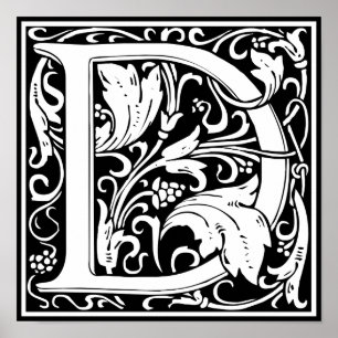 Letter D Medieval Monogram Vintag Initial Poster