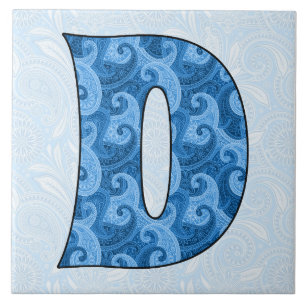 Letter D - Mit Monogramm blaues Paisley, 1,5 cm Ti Fliese
