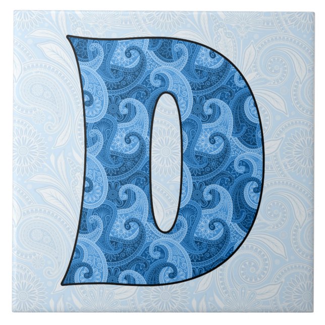 Letter D - Mit Monogramm blaues Paisley, 1,5 cm Ti Fliese (Vorderseite)