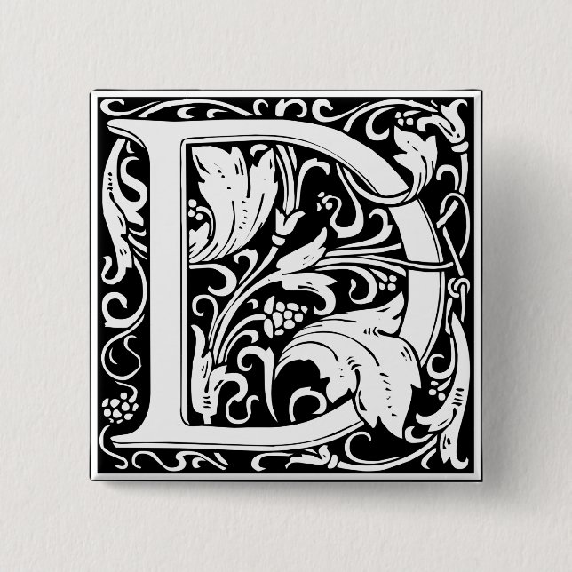 Letter D mittelalterliche Monogram Art Nouveau Button (Vorderseite)