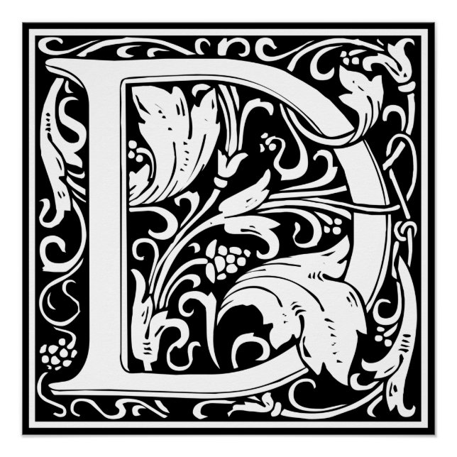 Letter D mittelalterliche Monogram Art Nouveau Poster (Vorderseite)
