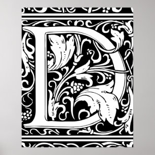 Letter D mittelalterliche Monogram Art Nouveau Poster