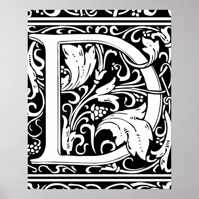 Letter D mittelalterliche Monogram Art Nouveau Poster (Vorne)