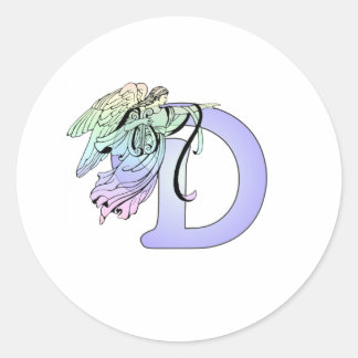Letter D Monogram Initial Angel Wings Halo Runder Aufkleber