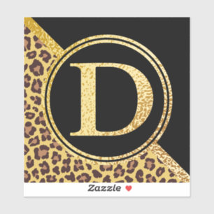 Letter D Monogram Leopard Print Gold und Black Aufkleber