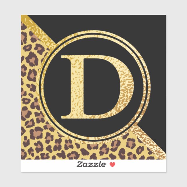 Letter D Monogram Leopard Print Gold und Black Aufkleber (Blatt)