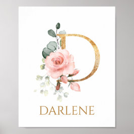 Letter D Monogram Pink Peach Rose Kinderzimmer Pos Poster