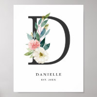 Letter D Monogram Watercolor Peach Florals Kinderz