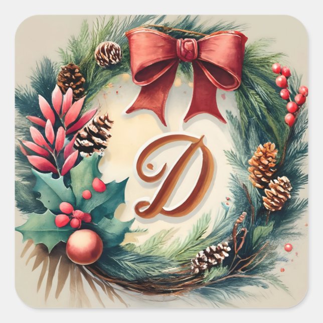 Letter D Weihnachtskleber Quadratischer Aufkleber (Vorderseite)